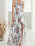 Elegant Flower Print Chiffon Dress for Women - Sexy Halter V Neck Backless Long Summer Fashion Party Dress